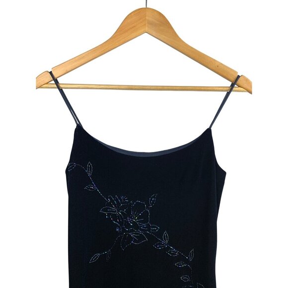 Betsy & Adam Vintage 90s Spaghetti Strap Velvet Gown With Floral Beading Detail - Picture 3 of 8